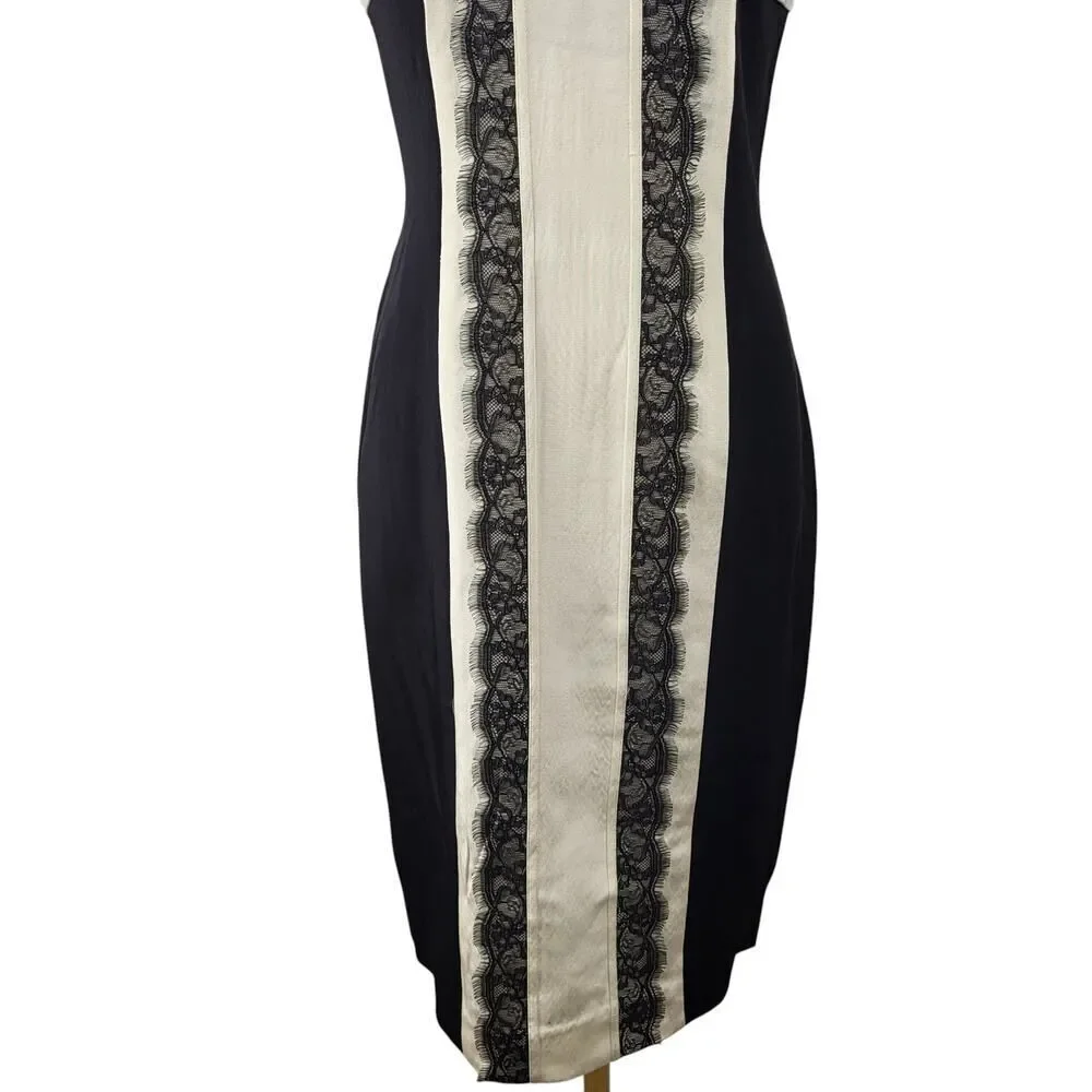NEW Jay Godfrey Silk Black & Off‑White Lace Trim Dress | Racerback Zip |  Size 2